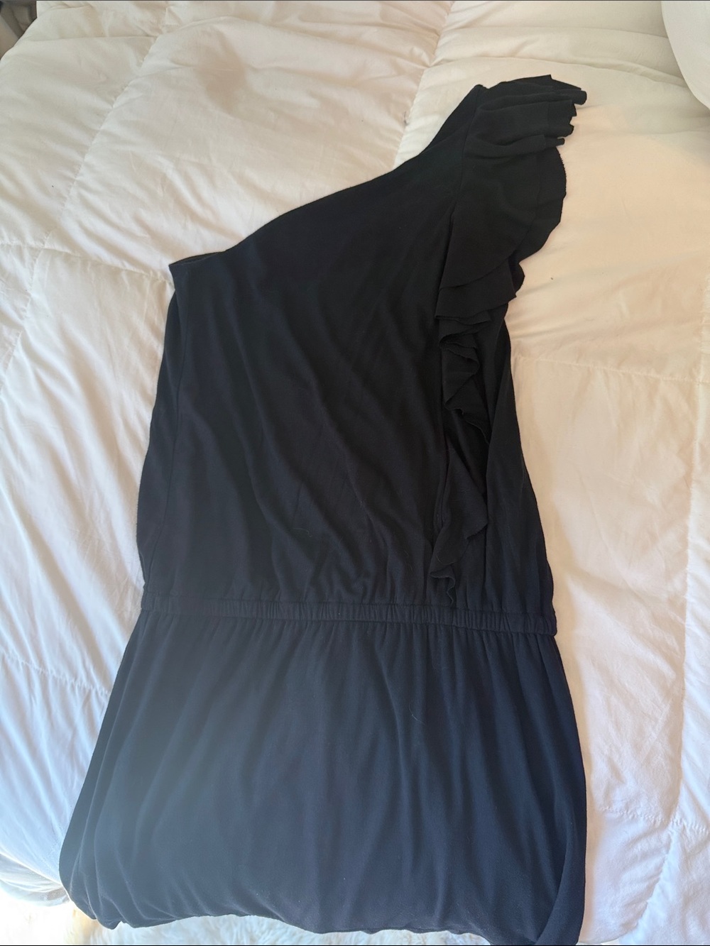 Express Black One-Shoulder Ruffle Mini Dress